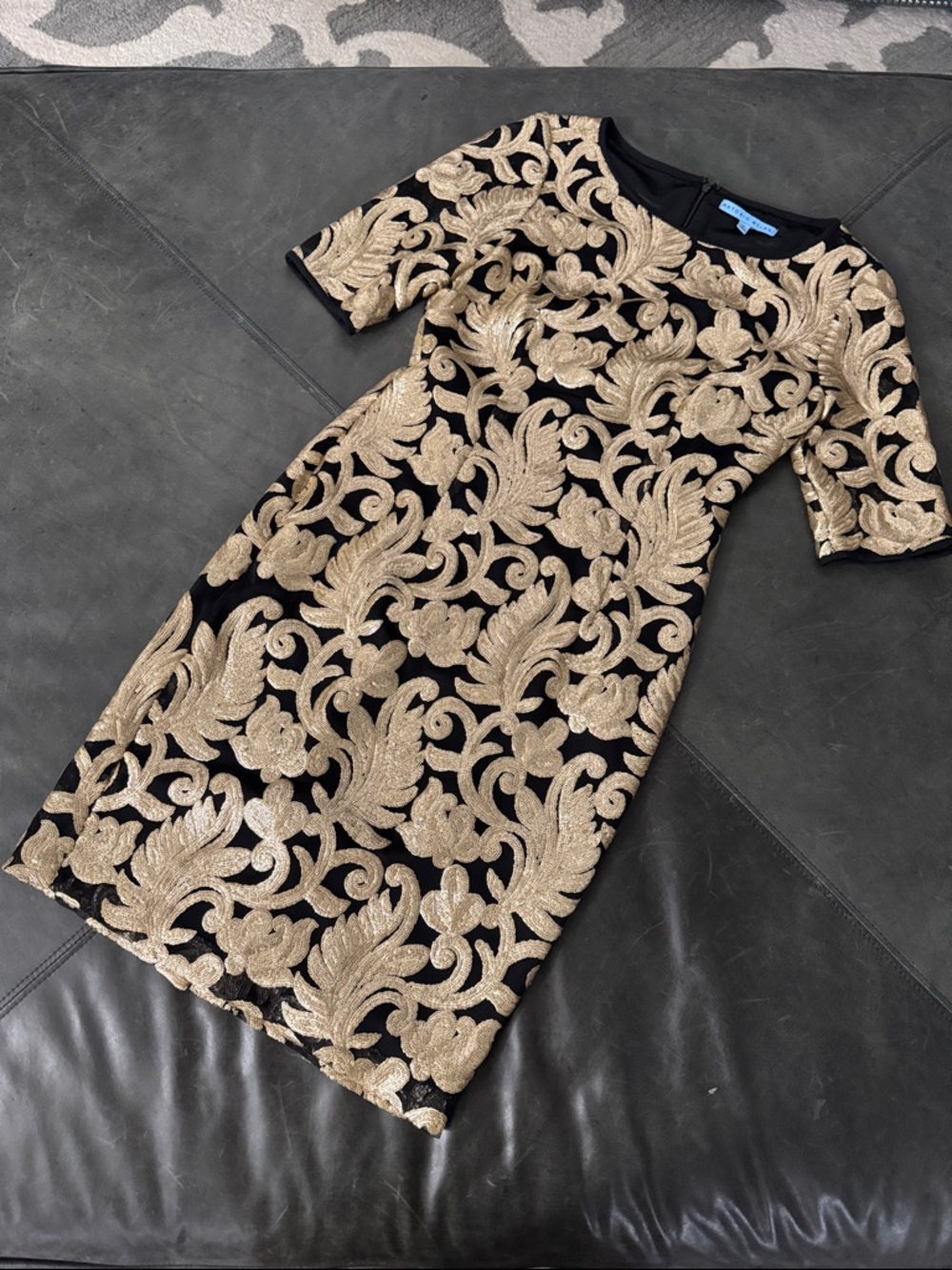 Antonio Melani Black & Gold Sequin & Mesh Sheath Dress